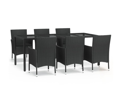 Set de comedor de jardín 7 pzas y cojines ratán sintético negro