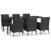 Set de comedor de jardín 7 pzas y cojines ratán sintético negro