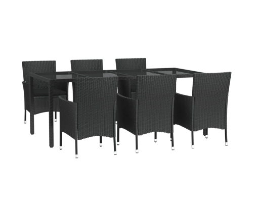 Set de comedor de jardín 7 pzas y cojines ratán sintético negro