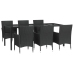 Set de comedor de jardín 7 pzas y cojines ratán sintético negro