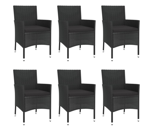 Set de comedor de jardín 7 pzas y cojines ratán sintético negro