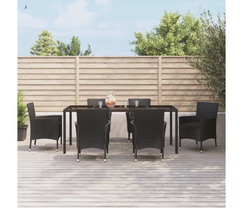 Set de comedor de jardín 7 pzas y cojines ratán sintético negro