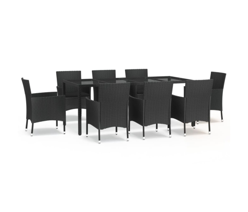 Set de comedor de jardín 9 pzas y cojines ratán sintético negro