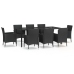 Set de comedor de jardín 9 pzas y cojines ratán sintético negro