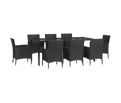 Set de comedor de jardín 9 pzas y cojines ratán sintético negro