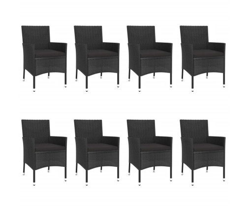Set de comedor de jardín 9 pzas y cojines ratán sintético negro