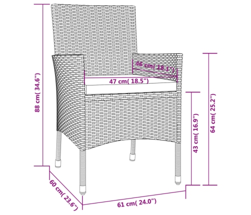 Set de comedor de jardín 9 pzas y cojines ratán sintético negro