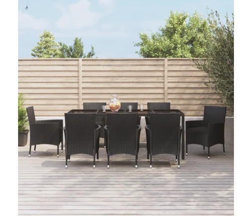 Set de comedor de jardín 9 pzas y cojines ratán sintético negro