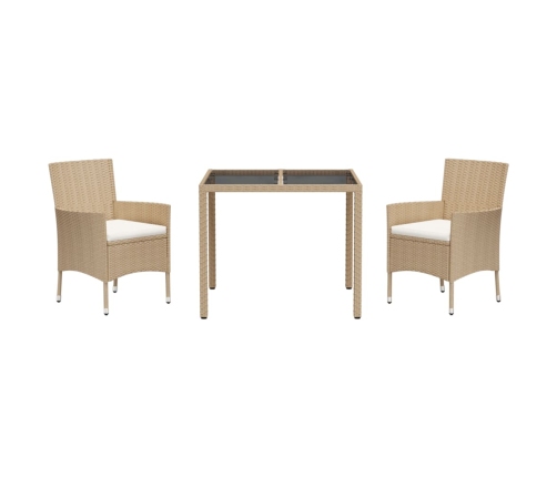 Set comedor de jardín 3 pzas con cojines ratán sintético beige