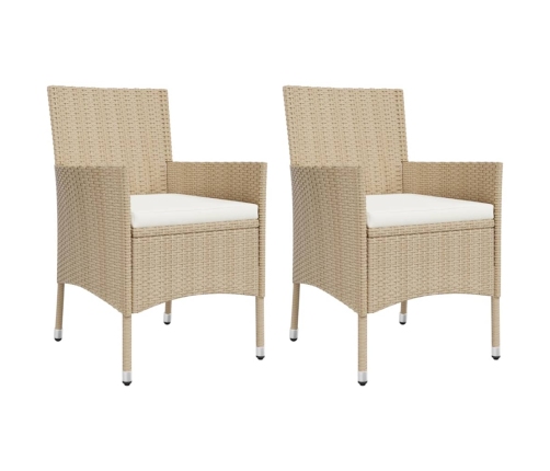 Set comedor de jardín 3 pzas con cojines ratán sintético beige