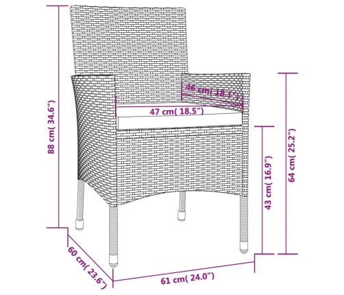 Set comedor de jardín 3 pzas con cojines ratán sintético beige