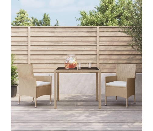 Set comedor de jardín 3 pzas con cojines ratán sintético beige