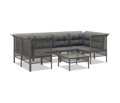 Set de muebles de jardín 7 pzas y cojines ratán sintético gris