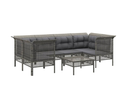 Set de muebles de jardín 7 pzas y cojines ratán sintético gris