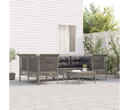 Set de muebles de jardín 7 pzas y cojines ratán sintético gris
