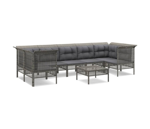 Set de muebles de jardín 8 pzas y cojines ratán sintético gris