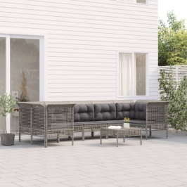 Set de muebles de jardín 8 pzas y cojines ratán sintético gris