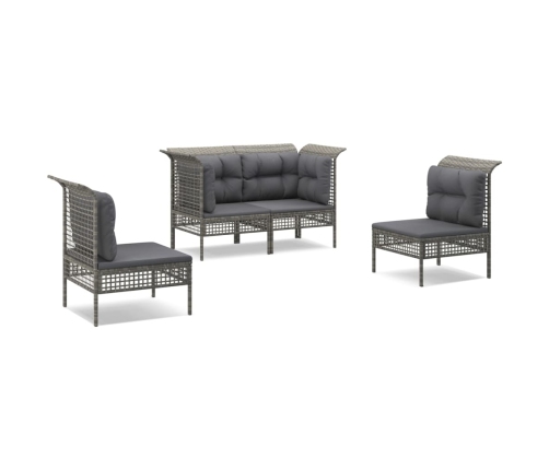 Set de muebles de jardín 4 pzas y cojines ratán sintético gris