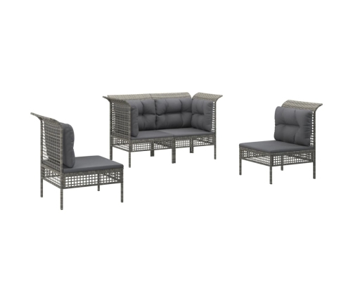 Set de muebles de jardín 4 pzas y cojines ratán sintético gris