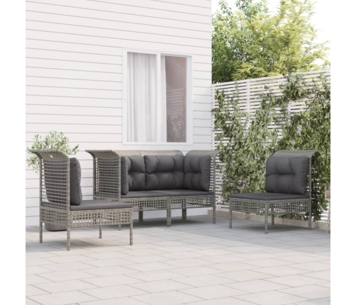 Set de muebles de jardín 4 pzas y cojines ratán sintético gris