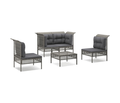 Set de muebles de jardín 5 pzas y cojines ratán sintético gris