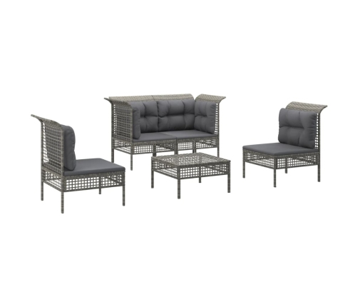 Set de muebles de jardín 5 pzas y cojines ratán sintético gris