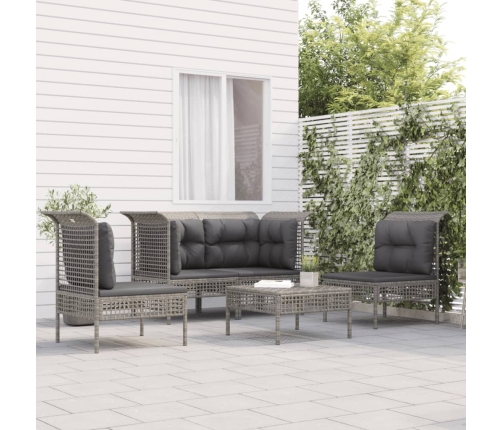 Set de muebles de jardín 5 pzas y cojines ratán sintético gris