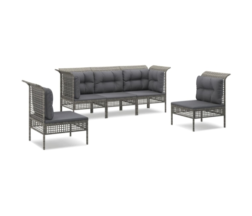 Set de muebles de jardín 5 pzas y cojines ratán sintético gris