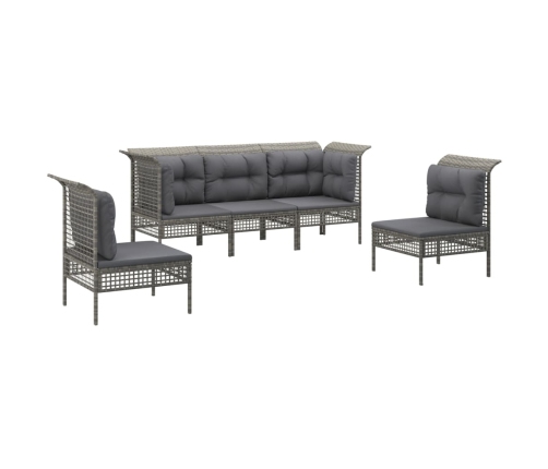 Set de muebles de jardín 5 pzas y cojines ratán sintético gris