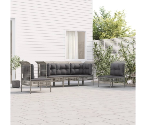 Set de muebles de jardín 5 pzas y cojines ratán sintético gris