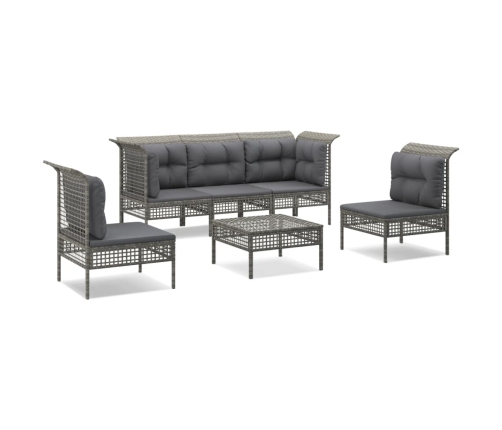 Set de muebles de jardín 6 pzas y cojines ratán sintético gris