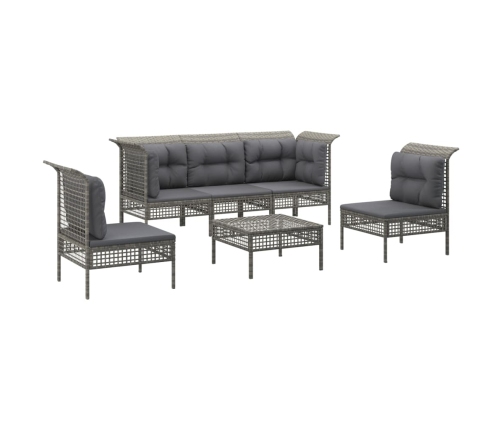 Set de muebles de jardín 6 pzas y cojines ratán sintético gris