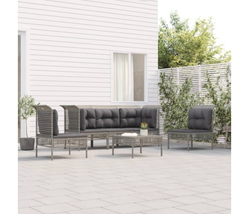 Set de muebles de jardín 6 pzas y cojines ratán sintético gris