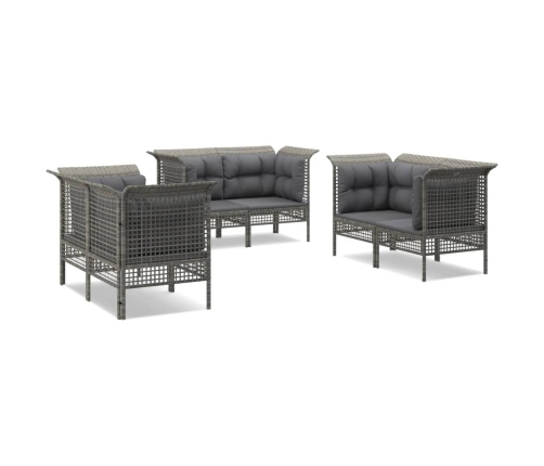 Set de muebles de jardín 6 pzas y cojines ratán sintético gris