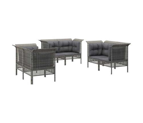 Set de muebles de jardín 6 pzas y cojines ratán sintético gris