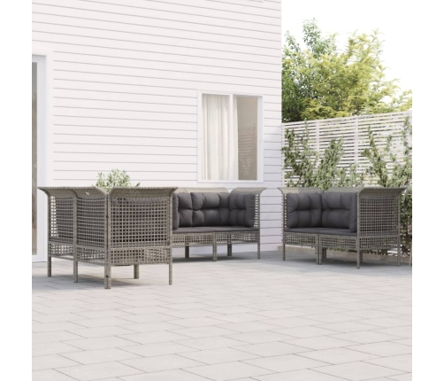 Set de muebles de jardín 6 pzas y cojines ratán sintético gris