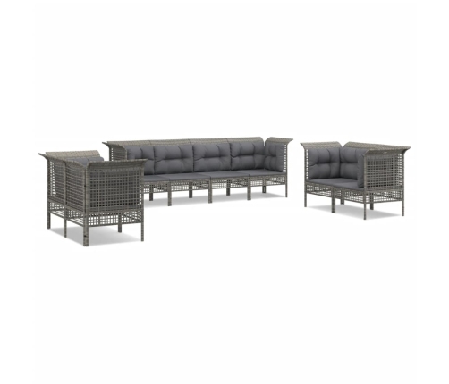 Set de muebles de jardín 8 pzas y cojines ratán sintético gris