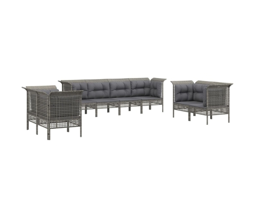 Set de muebles de jardín 8 pzas y cojines ratán sintético gris