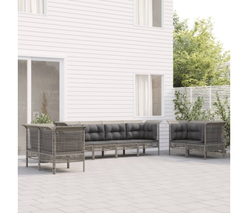 Set de muebles de jardín 8 pzas y cojines ratán sintético gris