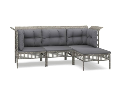 Set de muebles de jardín 4 pzas y cojines ratán sintético gris