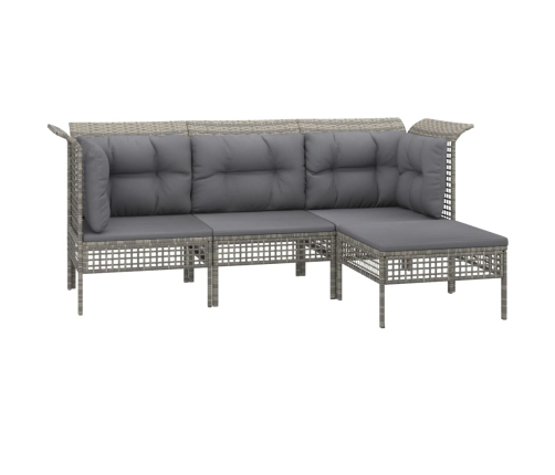 Set de muebles de jardín 4 pzas y cojines ratán sintético gris