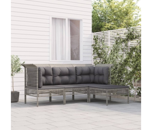 Set de muebles de jardín 4 pzas y cojines ratán sintético gris