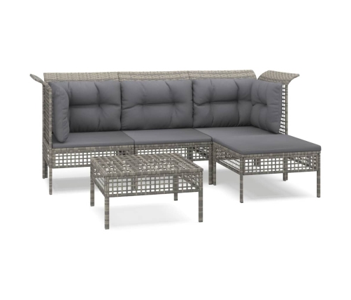 Set de muebles de jardín 5 pzas y cojines ratán sintético gris