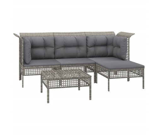 Set de muebles de jardín 5 pzas y cojines ratán sintético gris