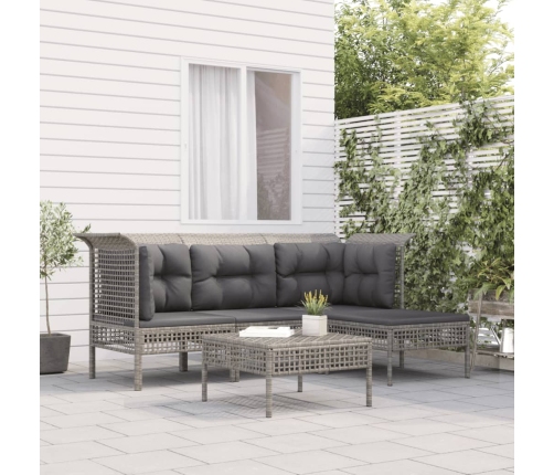 Set de muebles de jardín 5 pzas y cojines ratán sintético gris