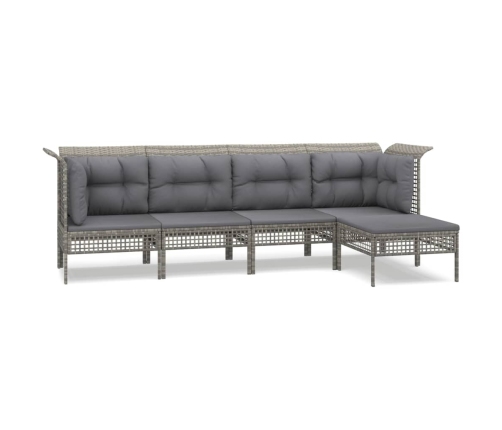 Set de muebles de jardín 5 pzas y cojines ratán sintético gris