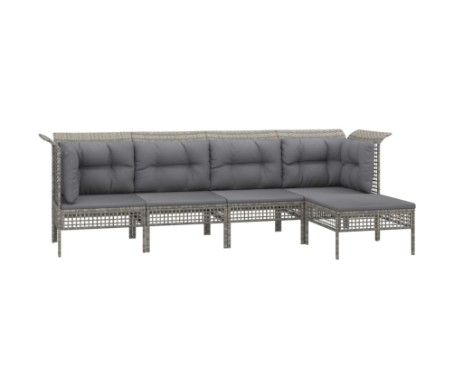 Set de muebles de jardín 5 pzas y cojines ratán sintético gris