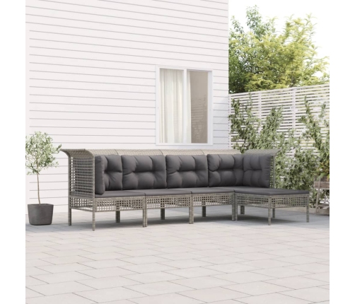 Set de muebles de jardín 5 pzas y cojines ratán sintético gris