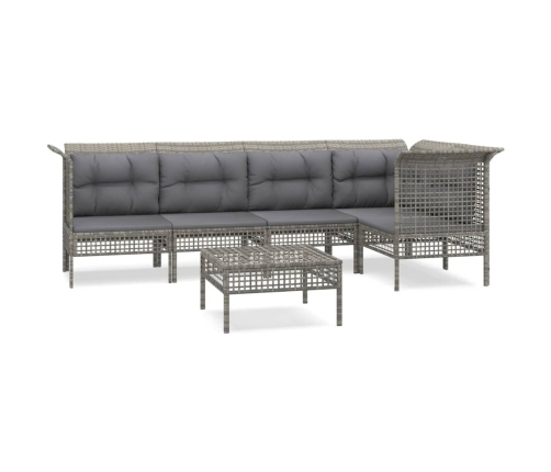 Set de muebles de jardín 6 pzas y cojines ratán sintético gris