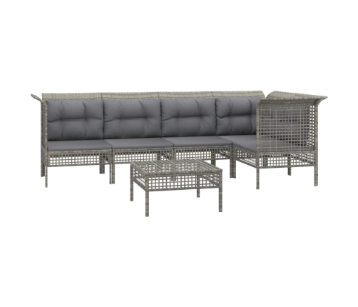 Set de muebles de jardín 6 pzas y cojines ratán sintético gris